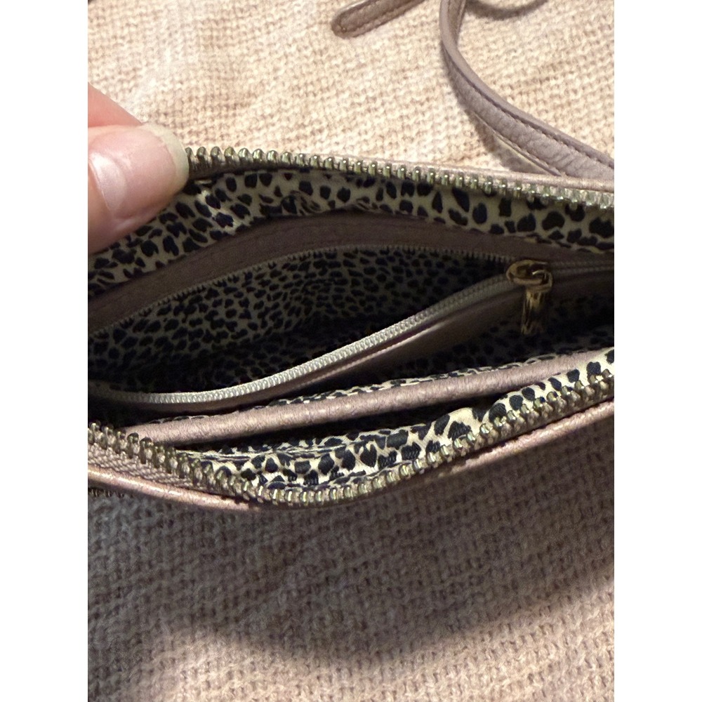 Mauve Taupe Pebbled Faux Leather Crossbody Bag with Leopard Lining - Picture 8 of 12